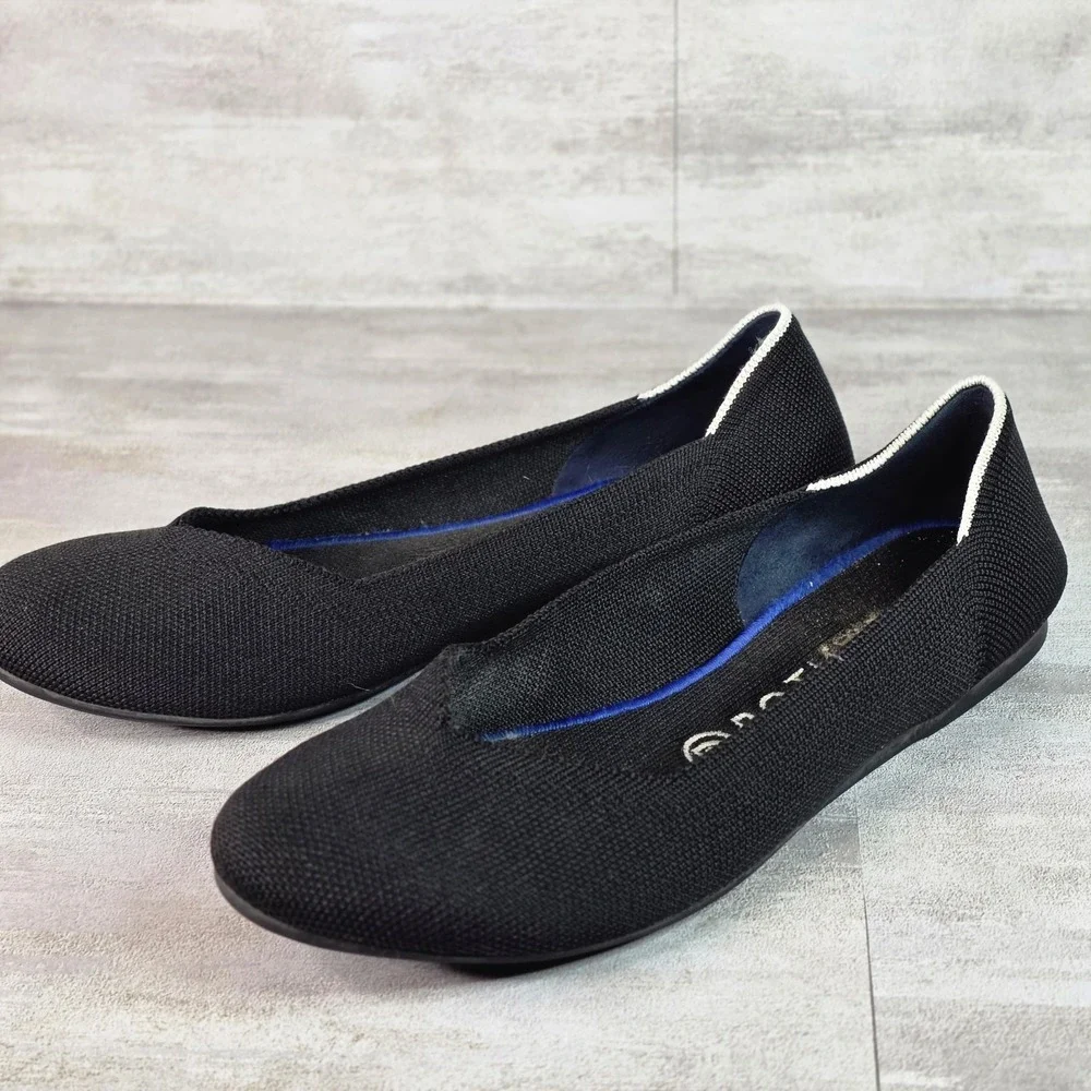 Rothy's Black Knit Slip On Flats Blue Trim Womens Size 9 Washable Comfort